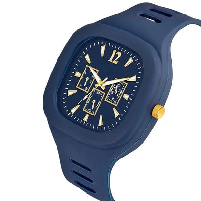 White Square Analog Watch with Gold Accents for Men