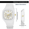 White Square Analog Watch with Gold Accents for Men