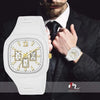 White Square Analog Watch with Gold Accents for Men